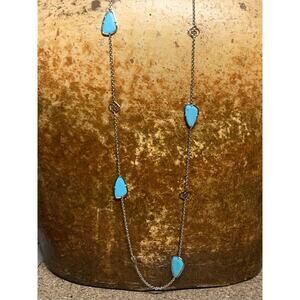 Kendra Scott Kinley Station Necklace Silver and Turquoise 38 Inches Long
